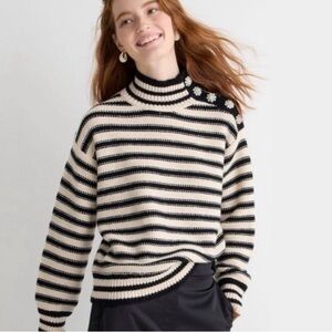 J. Crew Black and Cream Striped Turtleneck Sweater